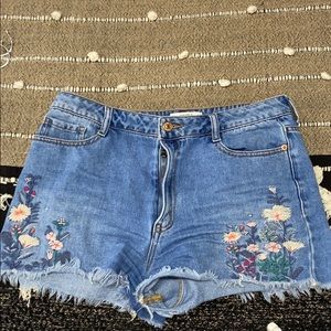Embroidered jean shorts